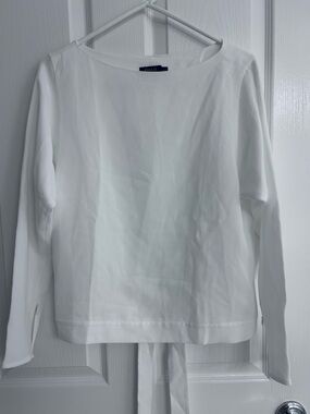 POLO RL White Long Sleeve Tie-Back Blouse